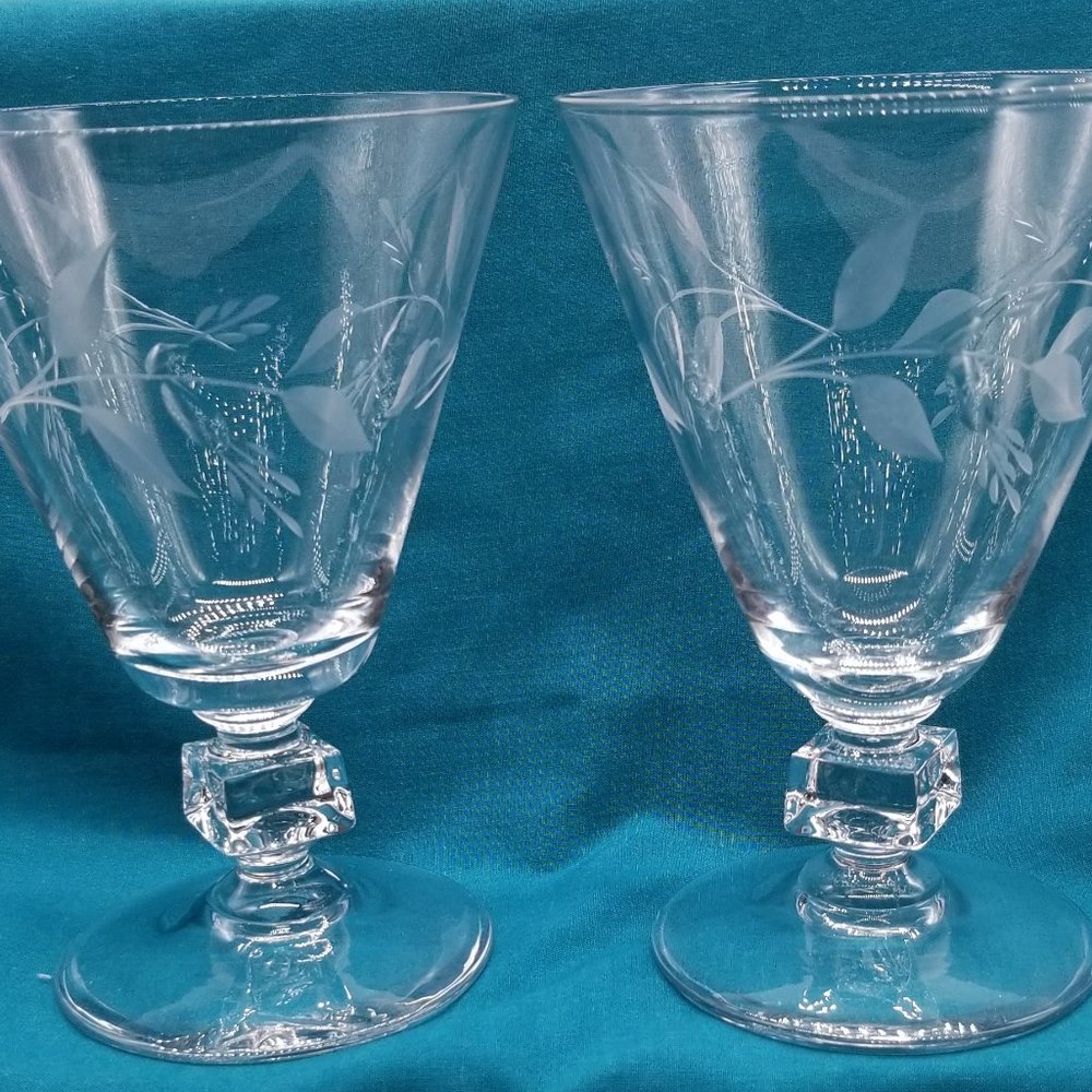 Vintage Gray Cut, Square Block Stems by Marion Glass